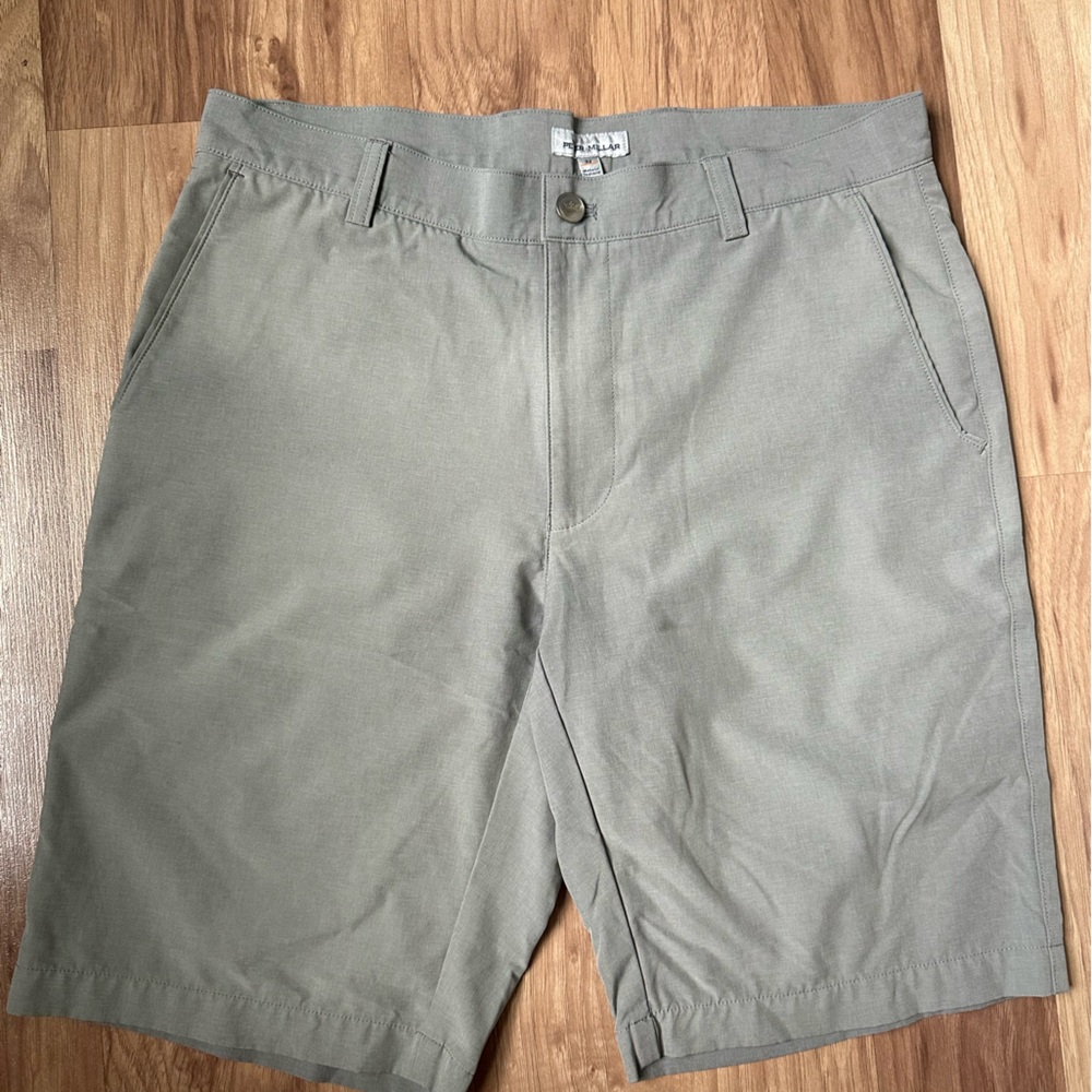 Peter Millar Olive Flat-Front Chino Shorts